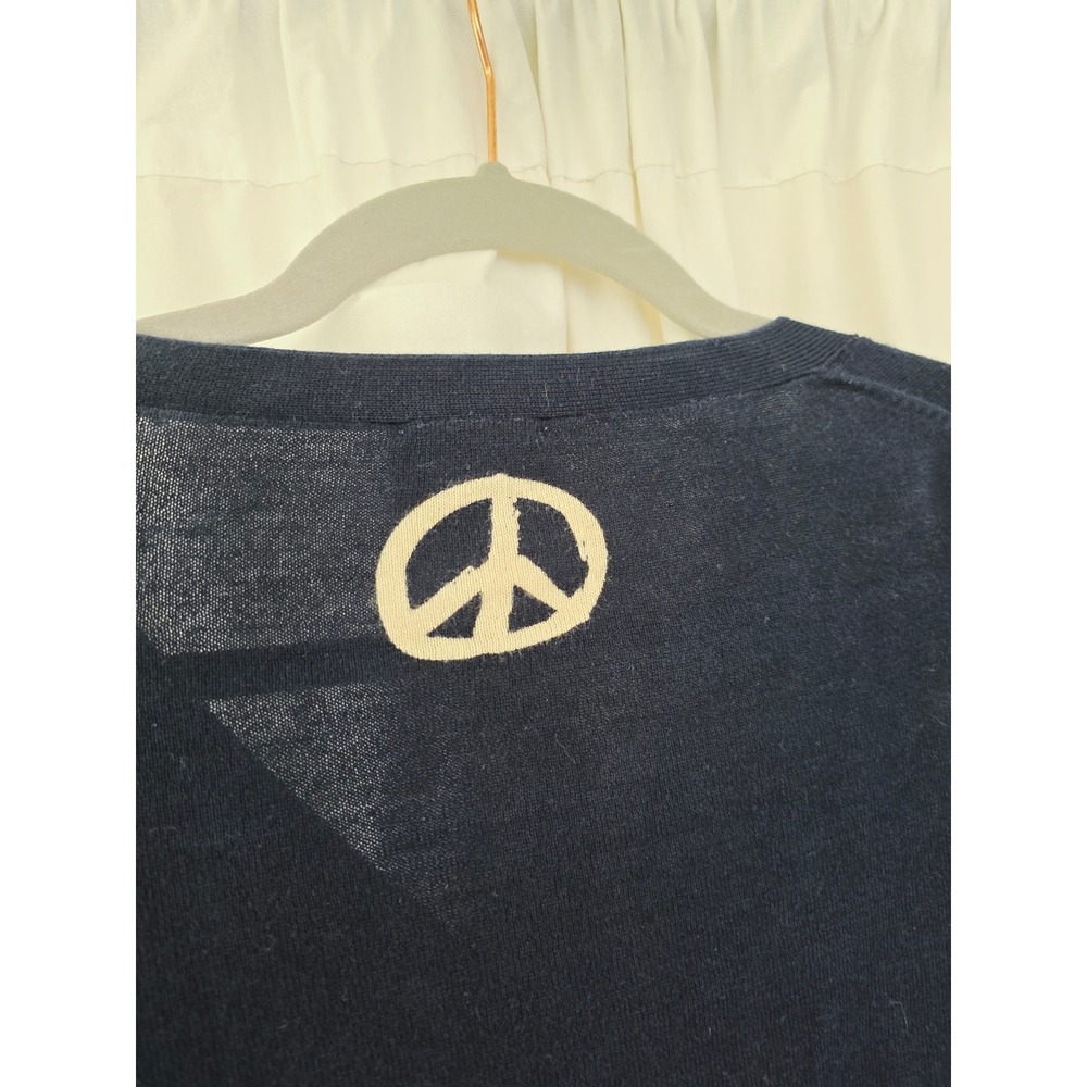 Line of Oslo Navy Blue Cropped Cardigan Peace Sign Cotton Sweater S - Picture 4 of 9